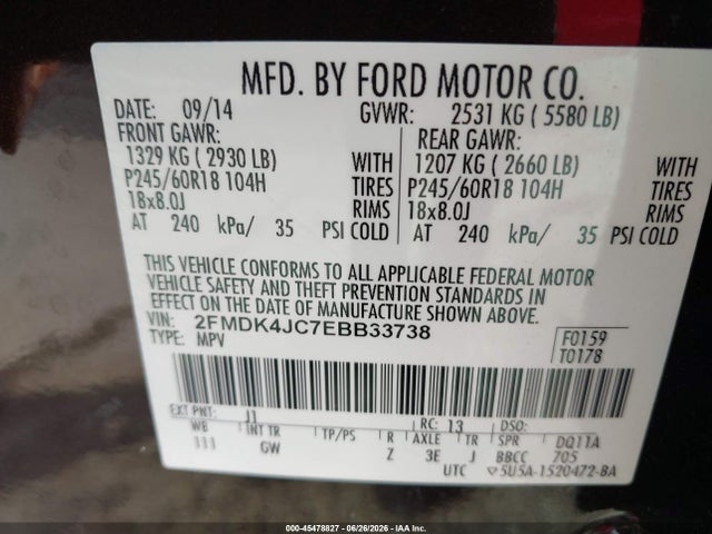Aukcja sprzedaży 2014 Ford Edge Sel, vin: 2FMDK4JC7EBB33738, numer aukcji: 45478827