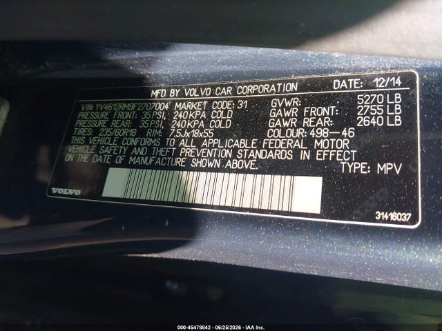 Volvo Xc60 T5 Platinum 2015 YV4612RM9F2707004 Image 9