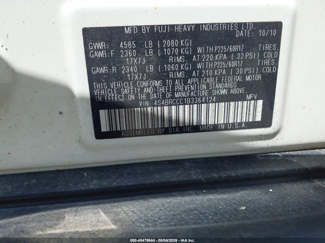 Aukcja sprzedaży 2011 Subaru Outback 2.5i Premium, vin: 4S4BRCCC1B3364124, numer aukcji: 45478844