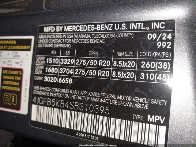 2025 Mercedes-benz Gle 450 4matic მანქანა იყიდება აუქციონზე, vin: 4JGFB5KB4SB310395, აუქციონის ნომერი: 45478856