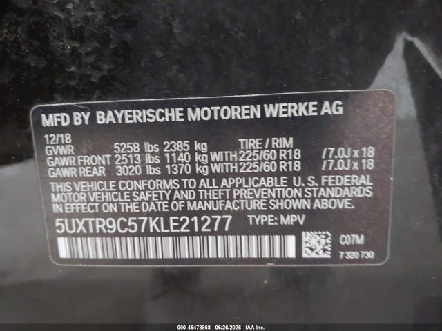 5UXTR9C57KLE21277 BMW X3 Xdrive30i