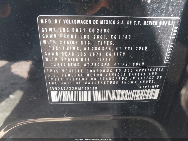 Продажа на аукционе авто 2021 Volkswagen Tiguan 2.0t Se/2.0t Se R-line Black/2.0t Sel, vin: 3VV2B7AX2MM149148, номер лота: 45478869