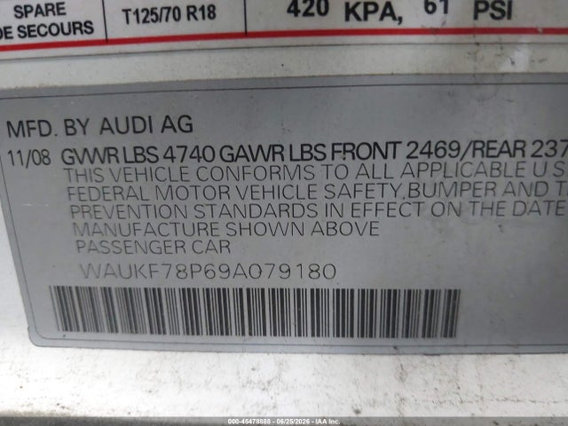 Aukcja sprzedaży 2009 Audi A3 2.0t, vin: WAUKF78P69A079180, numer aukcji: 45478888
