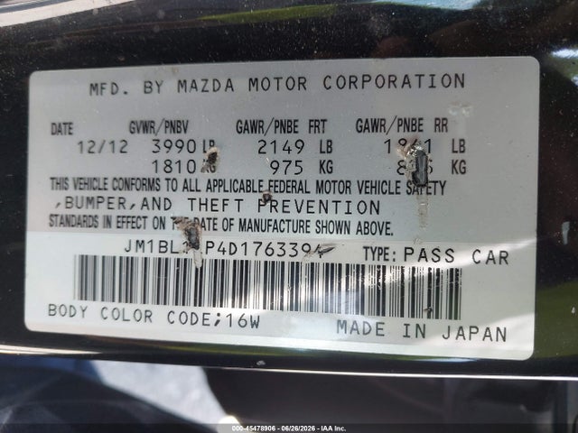 Продаж на аукціоні авто 2013 Mazda Mazda3 I Touring, vin: JM1BL1LP4D1763394, номер лоту: 45478906