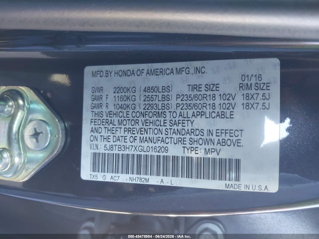 5J8TB3H7XGL016209 Acura Rdx Advance Package