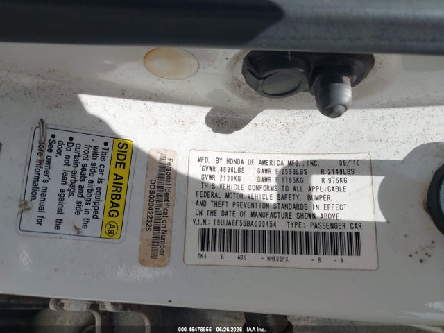 2011 Acura Tl 3.5 მანქანა იყიდება აუქციონზე, vin: 19UUA8F56BA000454, აუქციონის ნომერი: 45478955