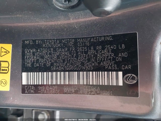 Lexus ES 350 2016 58ABK1GG6GU014925 Image 9