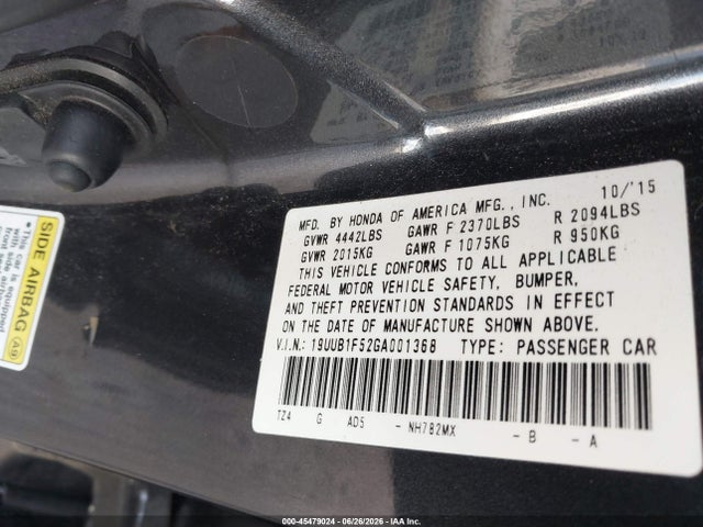45479024 :رقم المزاد ، 19UUB1F52GA001368 vin ، 2016 Acura Tlx Tech مزاد بيع