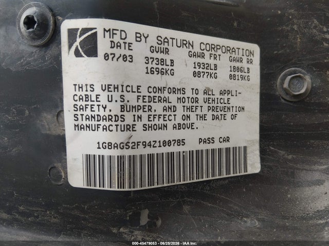 2004 Saturn Ion Ion 1 მანქანა იყიდება აუქციონზე, vin: 1G8AG52F94Z100785, აუქციონის ნომერი: 45479053