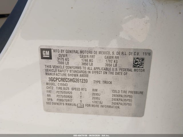 Aukcja sprzedaży 2017 Chevrolet Silverado 1500 Lt, vin: 3GCPCREC5HG261239, numer aukcji: 45479156
