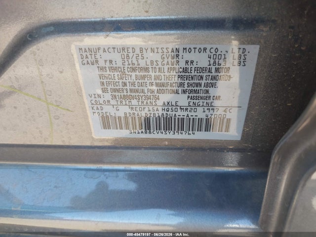 3N1AB8CV4SY394764 Nissan SENTRA SV