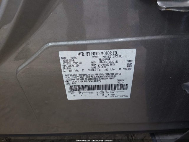 45479227 :رقم المزاد ، 2LMTJ6LR6GBL89579 vin ، 2016 Lincoln Mkx Reserve مزاد بيع