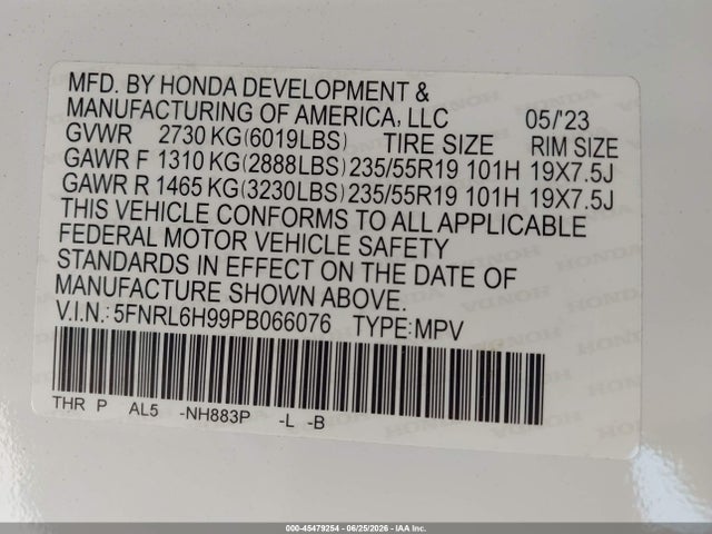 5FNRL6H99PB066076 Honda Odyssey Elite