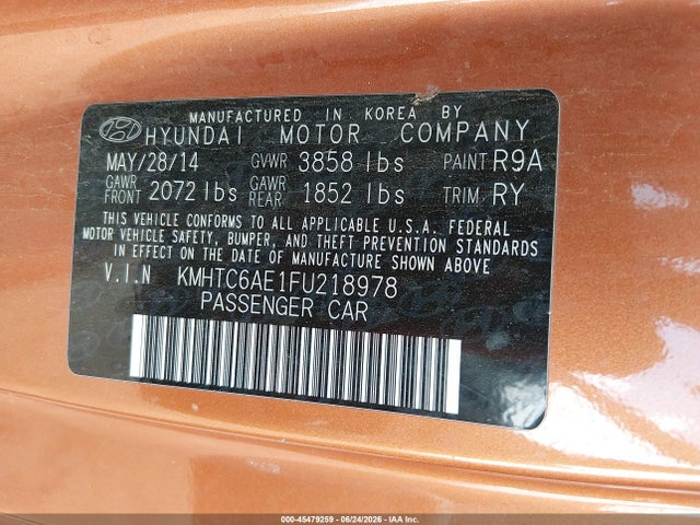 Auction sale of the 2015 Hyundai Veloster Turbo, vin: KMHTC6AE1FU218978, lot number: 45479259
