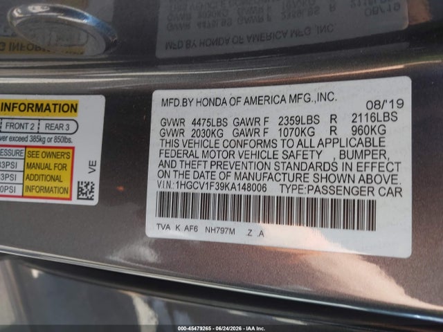 1HGCV1F39KA148006 Honda Accord Sport