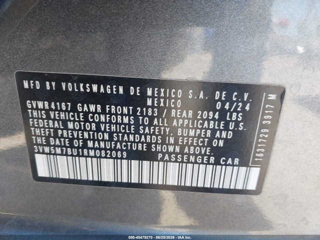 2024 Volkswagen Jetta 1.5t S მანქანა იყიდება აუქციონზე, vin: 3VW5M7BU1RM082069, აუქციონის ნომერი: 45479270
