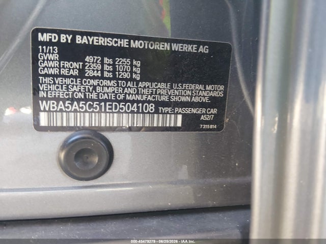 45479279 :رقم المزاد ، WBA5A5C51ED504108 vin ، 2014 Bmw 528i مزاد بيع
