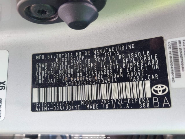 Toyota COROLLA L 2016 5YFBURHE8GP434944 Image 9