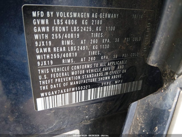 Продаж на аукціоні авто 2015 Volkswagen Tiguan R-line, vin: WVGAV7AX8FW550221, номер лоту: 45479329