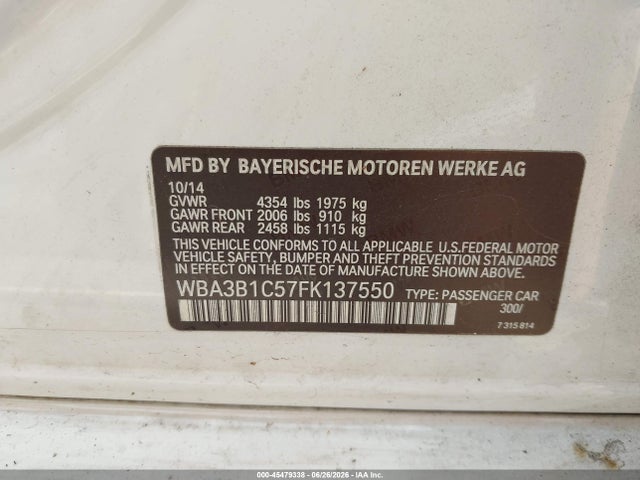 2015 Bmw 320i მანქანა იყიდება აუქციონზე, vin: WBA3B1C57FK137550, აუქციონის ნომერი: 45479338