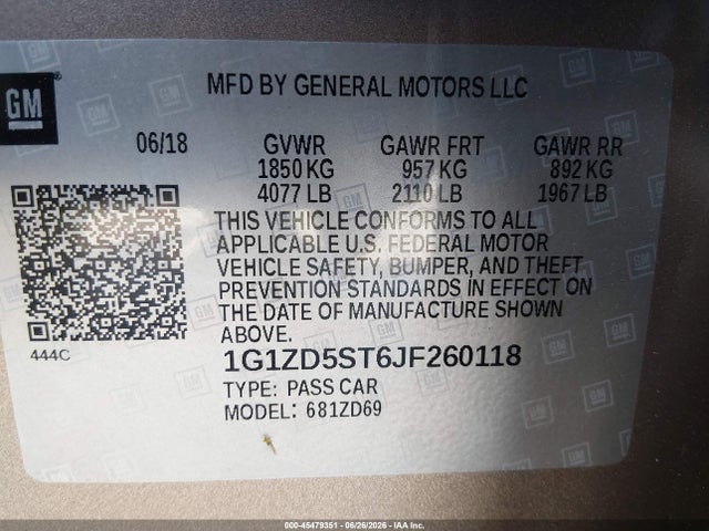 Chevrolet MALIBU LT 2018 1G1ZD5ST6JF260118 Image 9