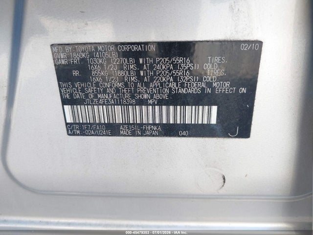 2010 Scion Xb მანქანა იყიდება აუქციონზე, vin: JTLZE4FE3A1118398, აუქციონის ნომერი: 45479353