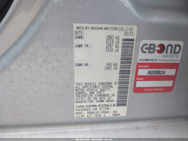 Продажа на аукционе авто 2021 Nissan Altima Sv Fwd, vin: 1N4BL4DV0MN409658, номер лота: 45479360