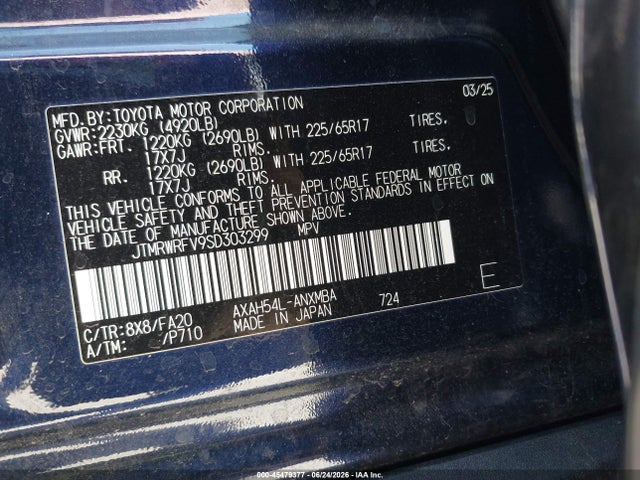 JTMRWRFV9SD303299 Toyota Rav4 Hybrid Xle