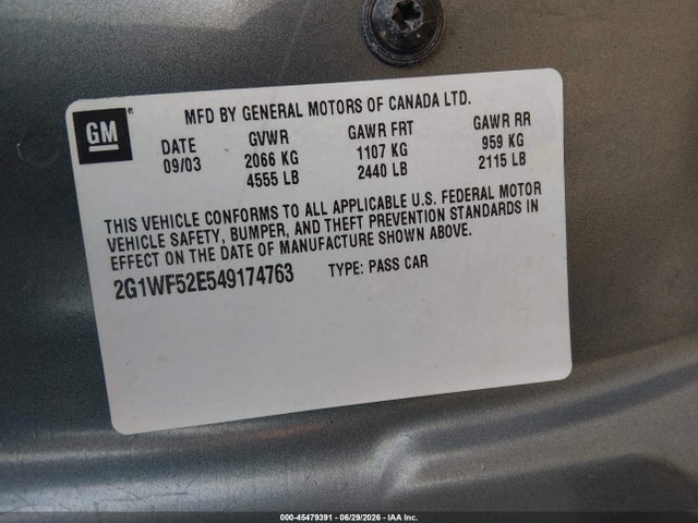 Продажа на аукционе авто 2004 Chevrolet Impala, vin: 2G1WF52E549174763, номер лота: 45479391