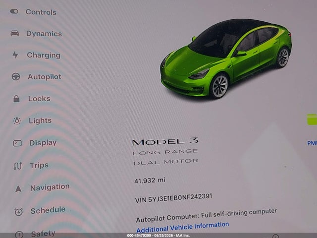 Aukcja sprzedaży 2022 Tesla Model 3 Long Range Dual Motor All-wheel Drive, vin: 5YJ3E1EB0NF242391, numer aukcji: 45479399