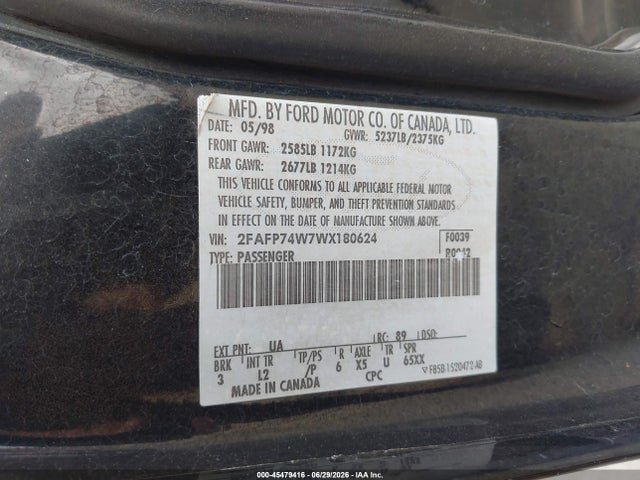 Продаж на аукціоні авто 1998 Ford Crown Victoria Lx, vin: 2FAFP74W7WX180624, номер лоту: 45479416