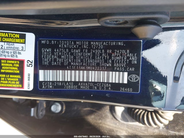 4T1F11AK1MU422317 Toyota CAMRY XLE
