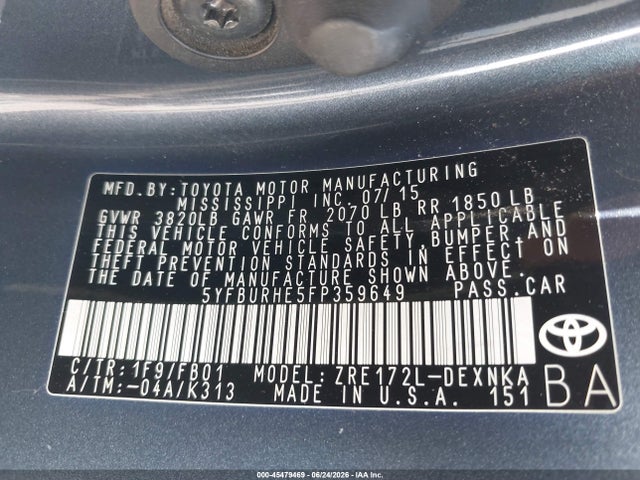 Toyota Corolla Le Plus 2015 5YFBURHE5FP359649 Image 9