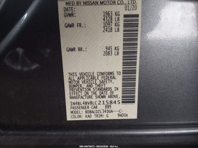 1N4BL4BV8LC215845 Nissan Altima S Fwd