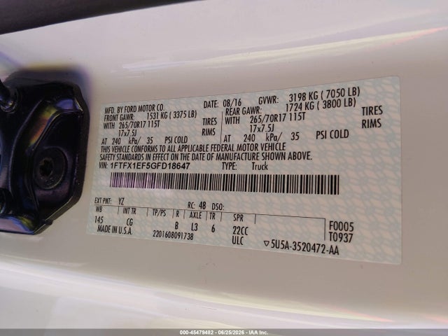 Ford F-150 Lariat/xl/xlt 2016 1FTFX1EF5GFD18647 Image 9