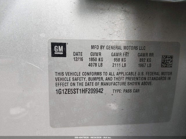 1G1ZE5ST1HF209942 Chevrolet MALIBU 1LT