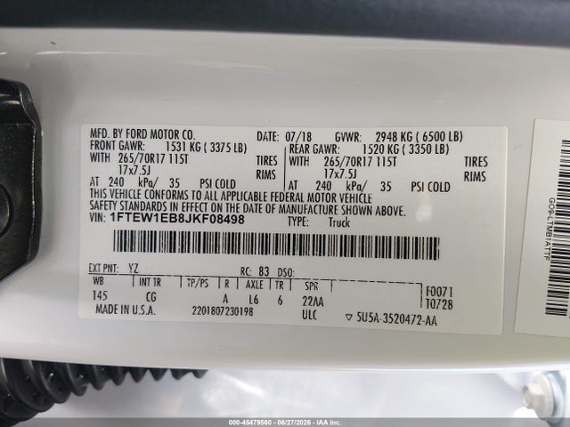 Aukcja sprzedaży 2018 Ford F-150 Xl/xlt, vin: 1FTEW1EB8JKF08498, numer aukcji: 45479560