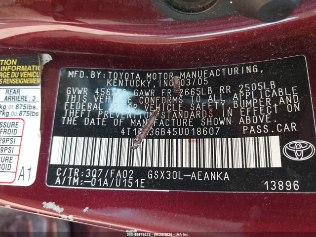 Aukcja sprzedaży 2005 Toyota Avalon Xl, vin: 4T1BK36B45U018607, numer aukcji: 45479578