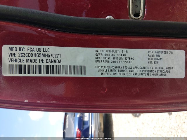Продажа на аукционе авто 2021 Dodge Charger Gt Rwd, vin: 2C3CDXHG5MH570271, номер лота: 45479591