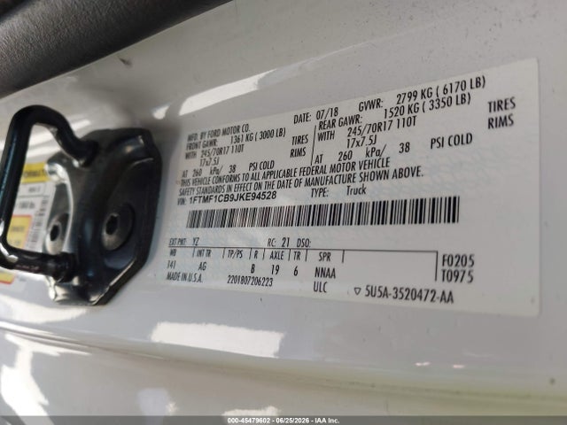 Ford F-150 Xl/xlt 2018 1FTMF1CB9JKE94528 Image 9