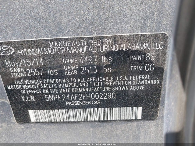 Hyundai SONATA SE 2015 5NPE24AF2FH002290 Image 9