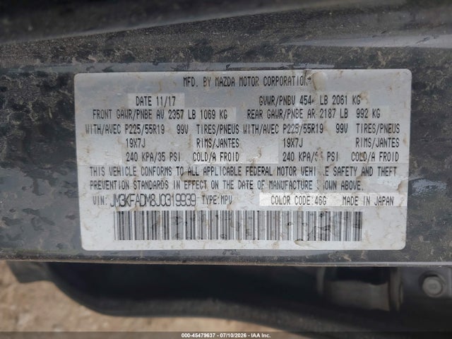 Aukcja sprzedaży 2018 Mazda Cx-5 Grand Touring, vin: JM3KFADM8J0319939, numer aukcji: 45479637