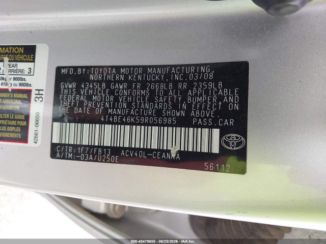 45479655 :رقم المزاد ، 4T4BE46K59R056985 vin ، 2009 Toyota Camry Le مزاد بيع