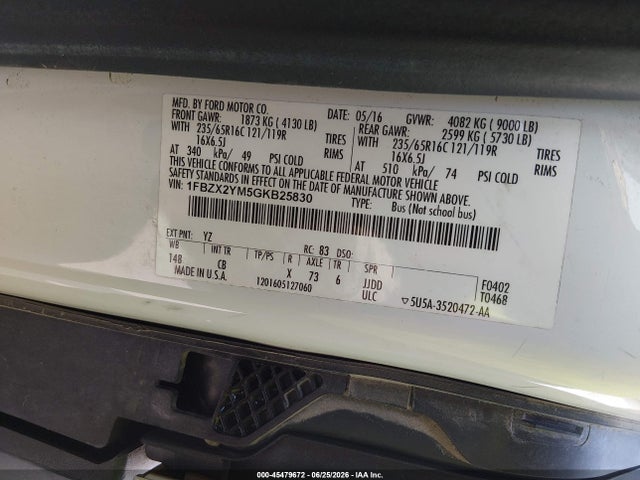 1FBZX2YM5GKB25830 Ford Transit-350 Xl/xlt