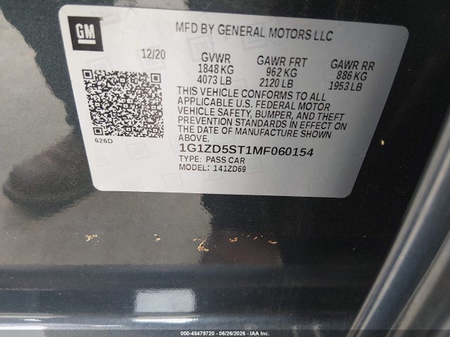 1G1ZD5ST1MF060154 Chevrolet Malibu Fwd Lt