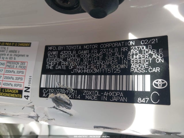 Продажа на аукционе авто 2021 Toyota C-hr Le, vin: JTNKHMBX3M1115125, номер лота: 45479787