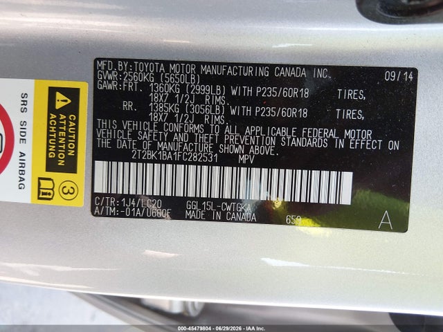 Aukcja sprzedaży 2015 Lexus Rx 350, vin: 2T2BK1BA1FC282531, numer aukcji: 45479804