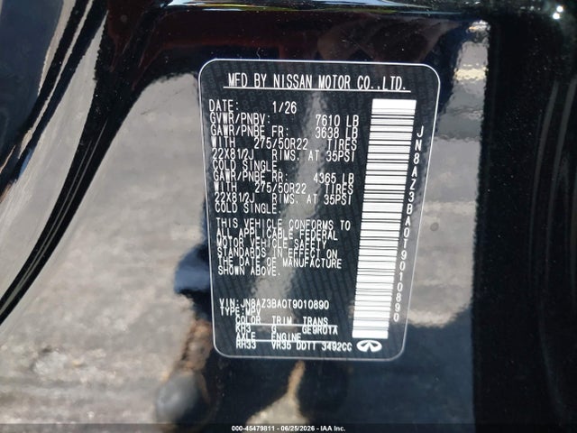 Продаж на аукціоні авто 2026 Infiniti Qx80 Luxe, vin: JN8AZ3BA0T9010890, номер лоту: 45479811