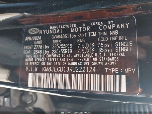 Aukcja sprzedaży 2024 Hyundai Tucson Hybrid Limited, vin: KM8JECD13RU222124, numer aukcji: 45479817