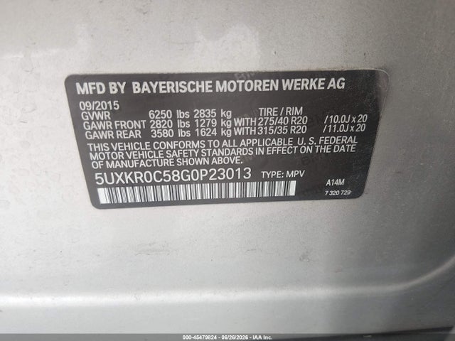 Продажа на аукционе авто 2016 Bmw X5 Xdrive35i, vin: 5UXKR0C58G0P23013, номер лота: 45479824